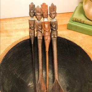 SOLD*Wooden hand carved utensils with serving bowl